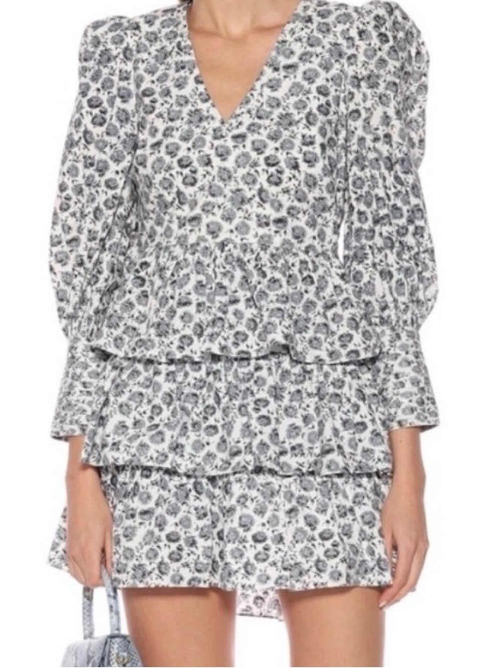 LoveShackFancy Paris Mini Dress Warm Grey Floral Tiered Cotton Size 8